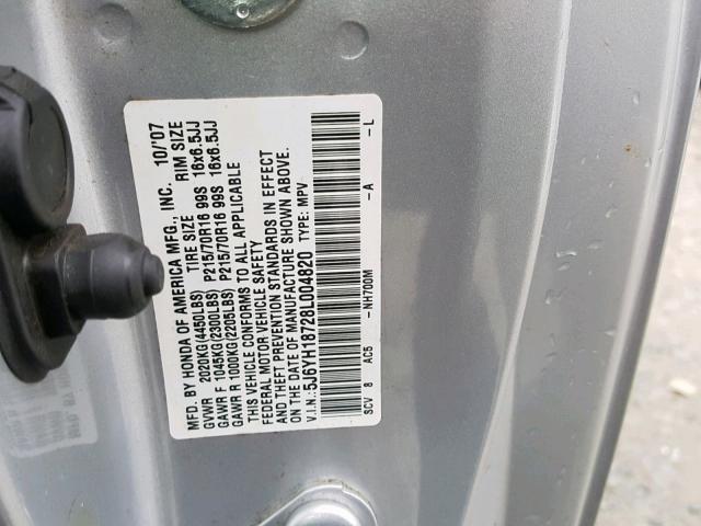 5J6YH18728L004820 - 2008 HONDA ELEMENT EX SILVER photo 10