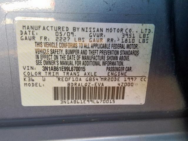 3N1AB61E99L670015 - 2009 NISSAN SENTRA 2.0 GRAY photo 10