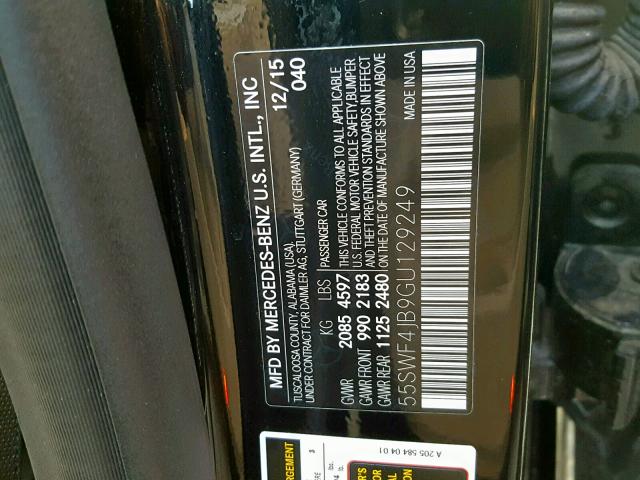 55SWF4JB9GU129249 - 2016 MERCEDES-BENZ C 300 BLACK photo 10