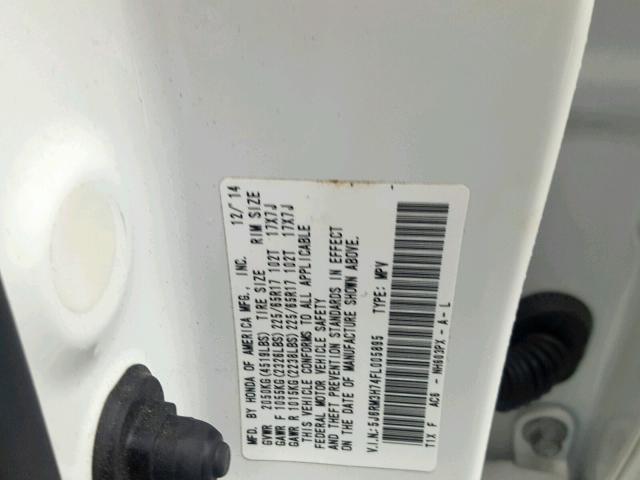 5J6RM3H74FL005895 - 2015 HONDA CR-V EXL WHITE photo 10