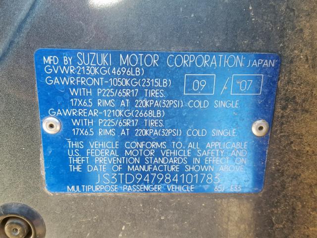 JS3TD947984101783 - 2008 SUZUKI GRAND VITA GRAY photo 10