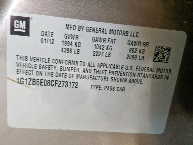 1G1ZB5E08CF273172 - 2012 CHEVROLET MALIBU LS BROWN photo 10