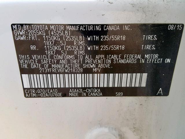 2T3YFREV6FW218328 - 2015 TOYOTA RAV4 LIMIT WHITE photo 10