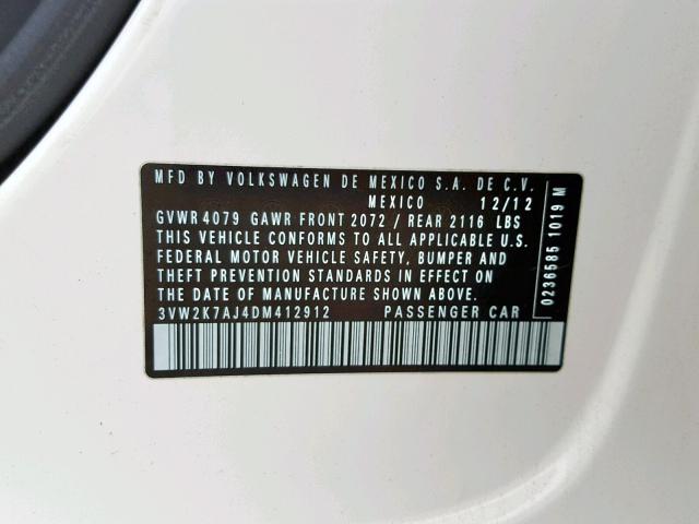 3VW2K7AJ4DM412912 - 2013 VOLKSWAGEN JETTA BASE Սպիտակ լուսանկար 10