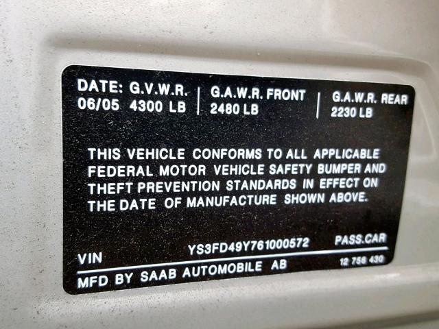 YS3FD49Y761000572 - 2006 SAAB 9-3 BASE GREEN photo 10