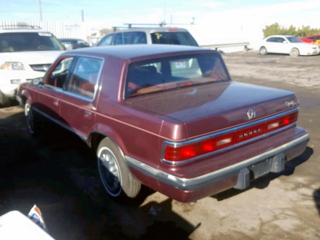 1B3XC56RXLD828726 - 1990 DODGE DYNASTY LE MAROON photo 3