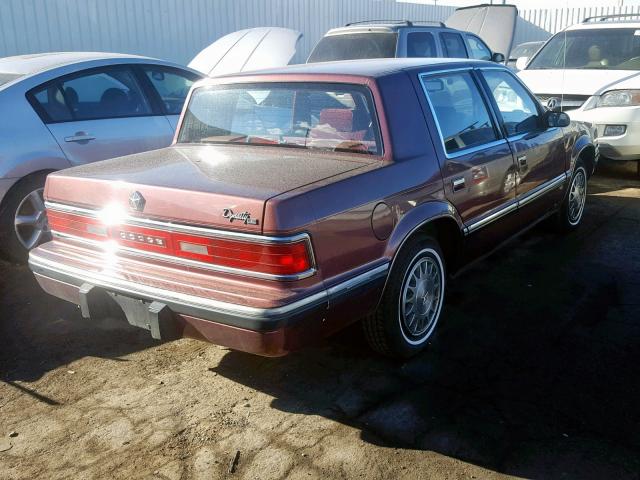 1B3XC56RXLD828726 - 1990 DODGE DYNASTY LE MAROON photo 4