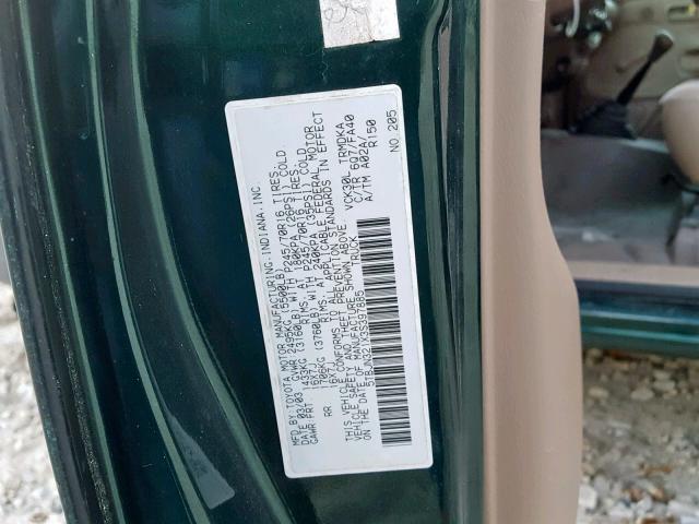 5TBJN321X3S397885 - 2003 TOYOTA TUNDRA GREEN photo 10