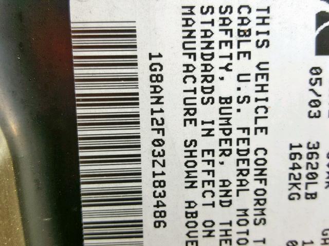 1G8AN12F03Z183486 - 2003 SATURN ION LEVEL SILVER photo 10