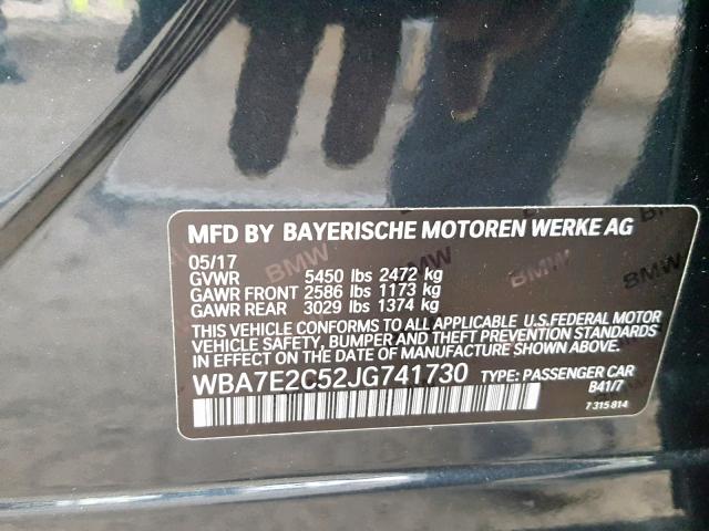 WBA7E2C52JG741730 - 2018 BMW 740 I GRAY photo 10