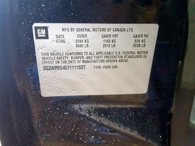 2G2WR554571111607 - 2007 PONTIAC GRAND PRIX BLACK photo 10