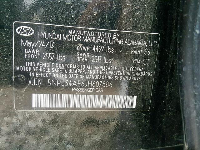 5NPE34AF6JH607886 - 2018 HYUNDAI SONATA SPO BLACK photo 10