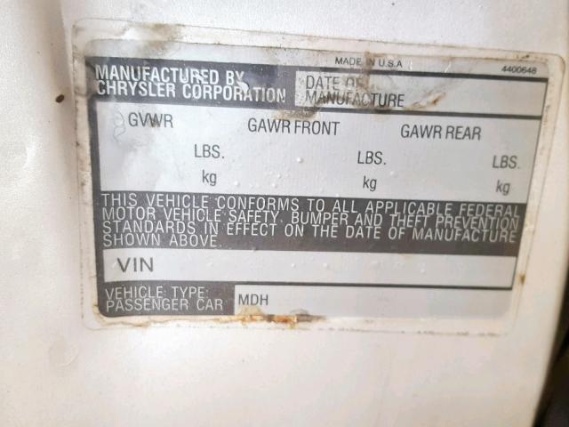 1C3BF66P1HX710899 - 1987 CHRYSLER FIFTH AVEN SILVER photo 10