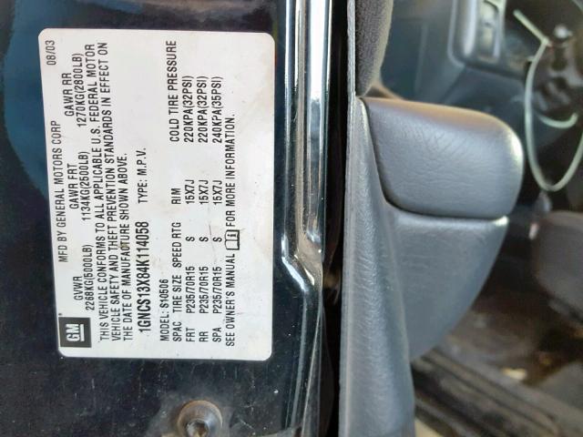 1GNCS13X84K114058 - 2004 CHEVROLET BLAZER BLACK photo 10