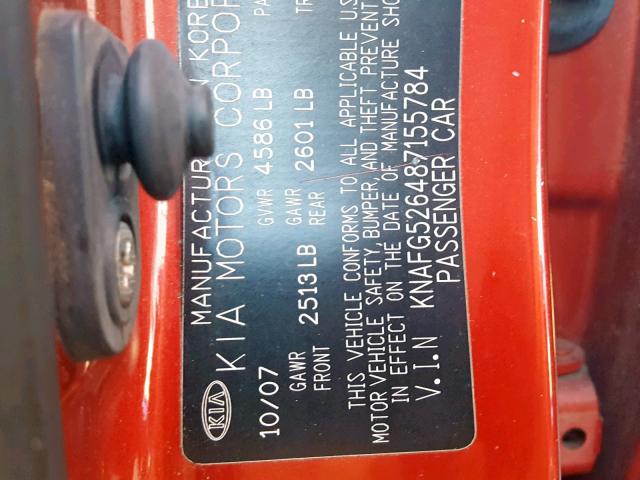 KNAFG526487155784 - 2008 KIA RONDO LX RED photo 10