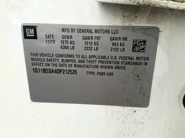 1G11B5SA4DF212526 - 2013 CHEVROLET MALIBU LS WHITE photo 10