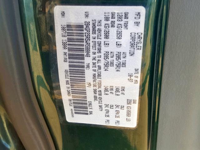 2B4GP25R5WR588048 - 1998 DODGE CARAVAN GREEN photo 10