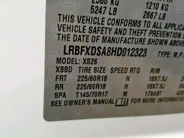 LRBFXDSA8HD012323 - 2017 BUICK ENVISION E WHITE photo 10