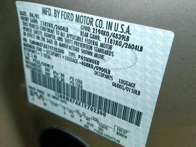 1LNHM87AX1Y702300 - 2001 LINCOLN LS 米色 照片 10