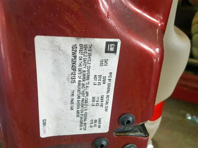 1G2WP52K43F121315 - 2003 PONTIAC GRAND PRIX RED photo 10