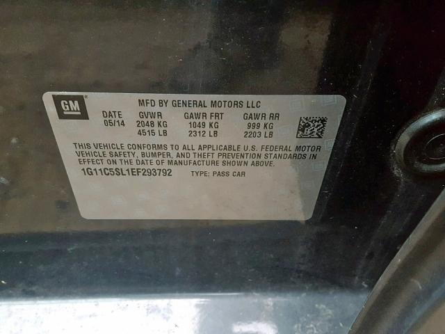 1G11C5SL1EF293792 - 2014 CHEVROLET MALIBU 1LT GRAY photo 10