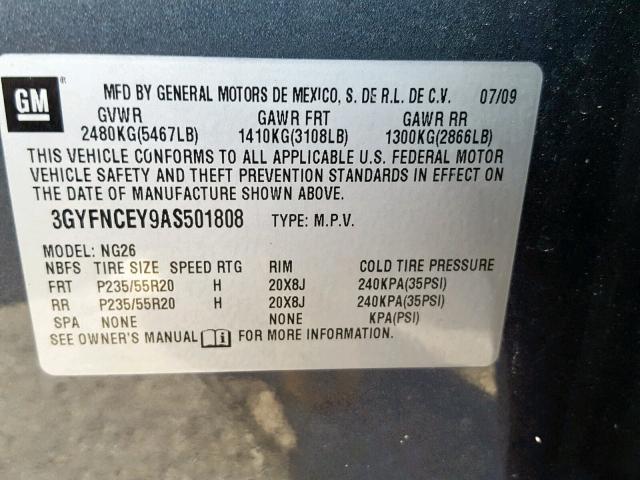 3GYFNCEY9AS501808 - 2010 CADILLAC SRX PREMIU GRAY photo 10