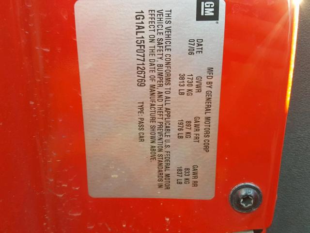 1G1AL15F077126769 - 2007 CHEVROLET COBALT LT RED photo 10