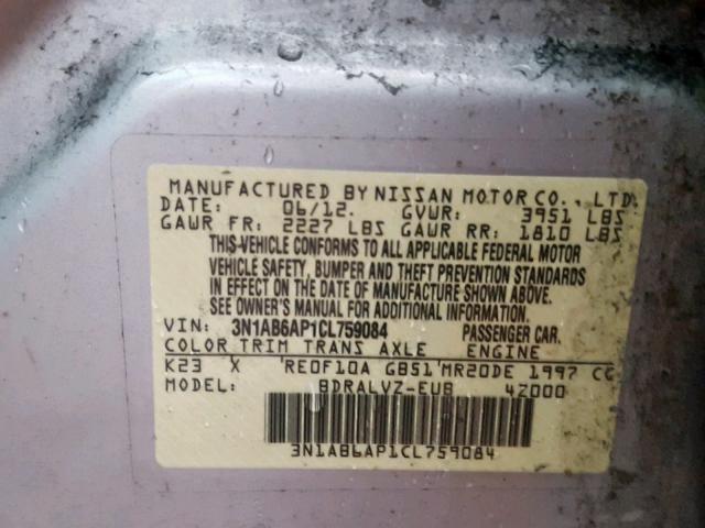 3N1AB6AP1CL759084 - 2012 NISSAN SENTRA 2.0 SILVER photo 10