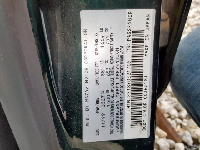 JM1BJ2218Y0221705 - 2000 MAZDA PROTEGE ES GREEN photo 10