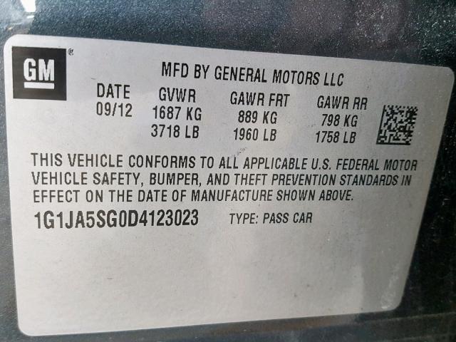 1G1JA5SG0D4123023 - 2013 CHEVROLET SONIC LS 灰色 照片 10