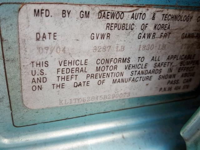 KL1TD62645B290073 - 2005 CHEVROLET AVEO BASE Dəniz mavisi foto 10