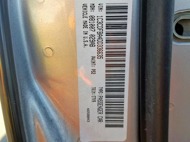 1C3CDFBA4DD336635 - 2013 DODGE DART SXT SILVER photo 10