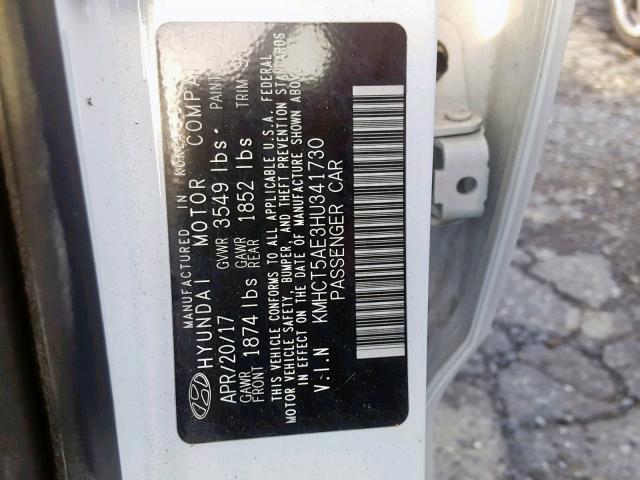 KMHCT5AE3HU341730 - 2017 HYUNDAI ACCENT SE WHITE photo 10