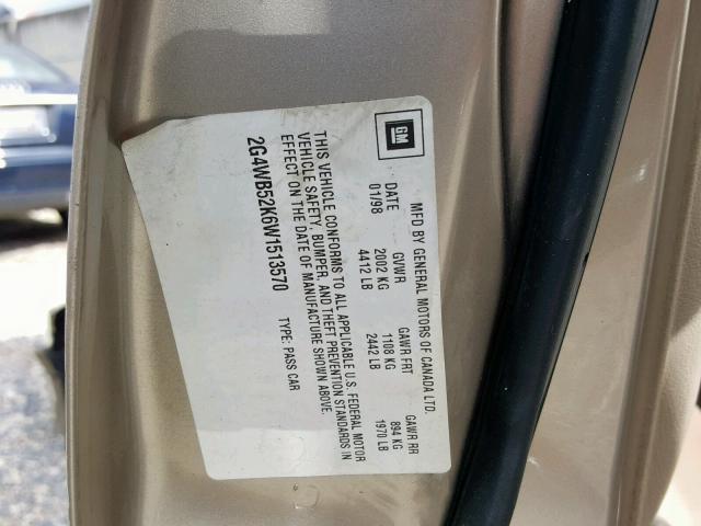 2G4WB52K6W1513570 - 1998 BUICK REGAL LS GOLD photo 10