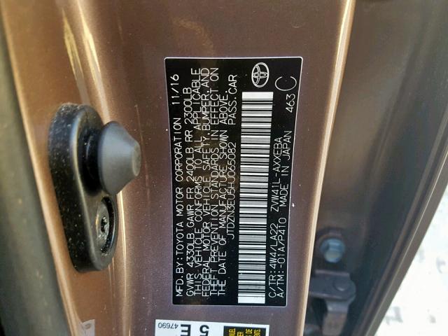 JTDZN3EU5HJ065082 - 2017 TOYOTA PRIUS V BROWN photo 10