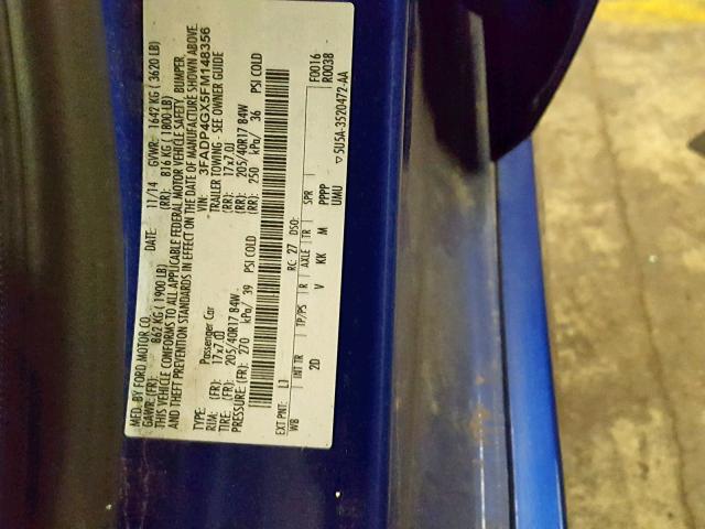 3FADP4GX5FM148356 - 2015 FORD FIESTA ST BLUE photo 10