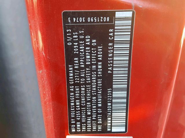 WVWMM7AJ9DW122395 - 2013 VOLKSWAGEN GOLF 红色 照片 10