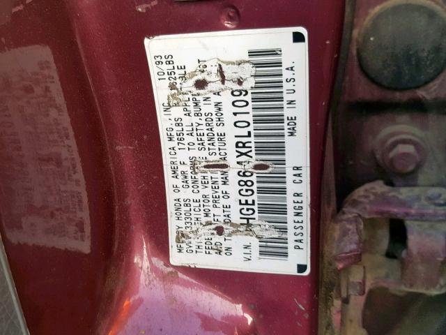 1HGEG864XRL010980 - 1994 HONDA CIVIC DX PURPLE photo 10