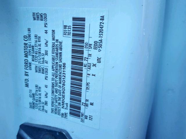 NM0GE9G78G1231186 - 2016 FORD TRANSIT CO WHITE photo 10