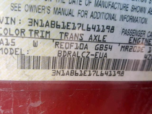 3N1AB61E17L641198 - 2007 NISSAN SENTRA 2.0 RED photo 10