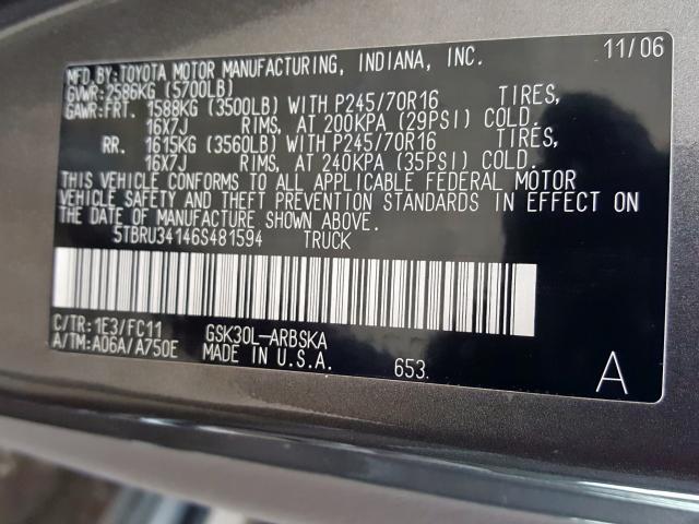 5TBRU34146S481594 - 2006 TOYOTA TUNDRA ACCESS CAB SR5  photo 10