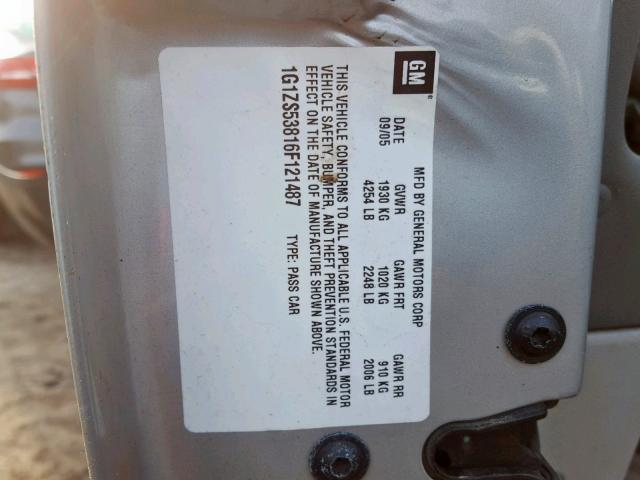 1G1ZS53816F121487 - 2006 CHEVROLET MALIBU LS 银色 照片 10