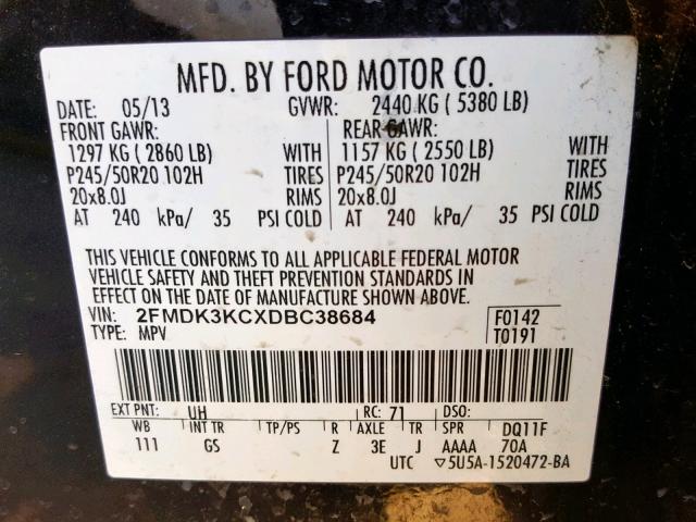 2FMDK3KCXDBC38684 - 2013 FORD EDGE LIMIT BLACK photo 10