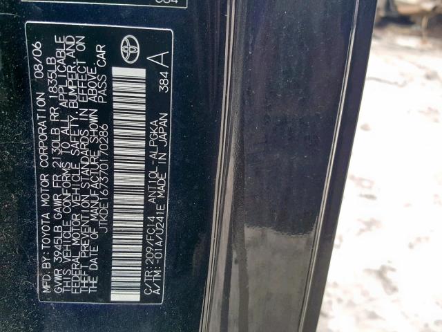 JTKDE167370170286 - 2007 TOYOTA SCION TC შავი ფოტო 10