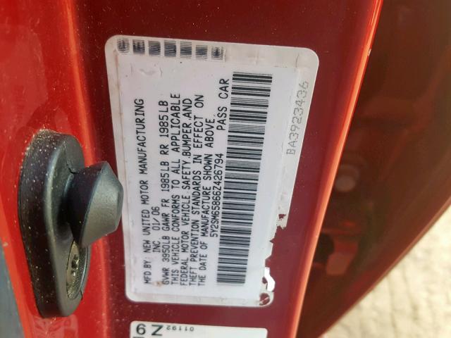 5Y2SM65866Z426794 - 2006 PONTIAC VIBE RED photo 10