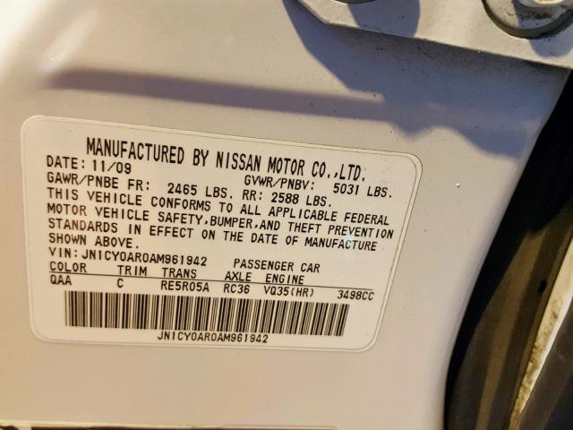 JN1CY0AR0AM961942 - 2010 INFINITI M35 BASE CREAM photo 10