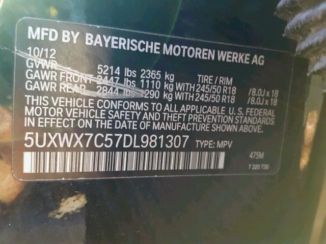 5UXWX7C57DL981307 - 2013 BMW X3 XDRIVE3 BLACK photo 10