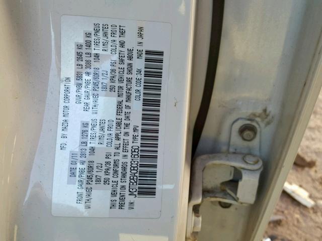 JM3TB2BA0B0316050 - 2011 MAZDA CX-9 WHITE photo 10