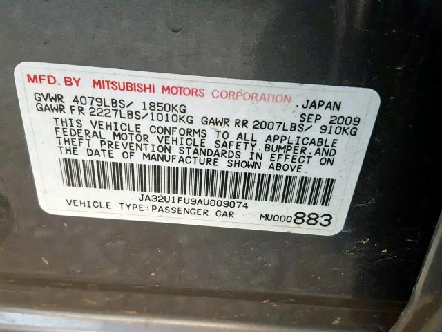 JA32U1FU9AU009074 - 2010 MITSUBISHI LANCER DE GRAY photo 10