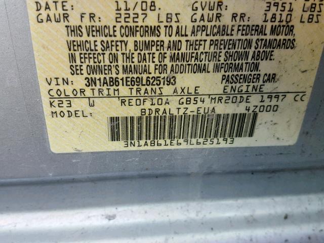 3N1AB61E69L625193 - 2009 NISSAN SENTRA 2.0 SILVER photo 10